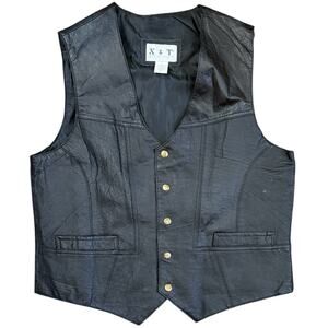 X&T Zeeshi leather vest mens large black biker club EUC